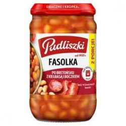 Pudliszki Fasolka po bretońsku z kiełbasą i boczkiem 610 g