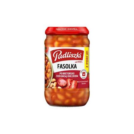 Pudliszki Fasolka po bretońsku z kiełbasą i boczkiem 610 g
