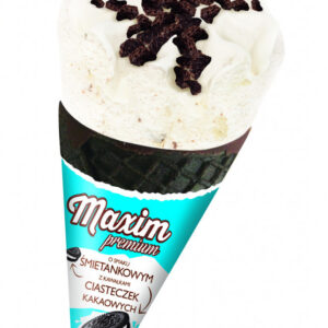 Lody Maxim premium rożek śmietankowy z kawałkami ciasteczek kakaowych 120 ml
