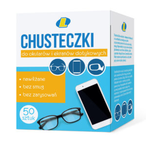 Chusteczki do okularów i ekranów dotykowych 50 saszetek Lewiatan